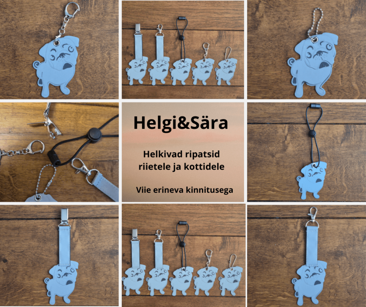 Mops helkur käsitöö helkiv ripats Mops helkur